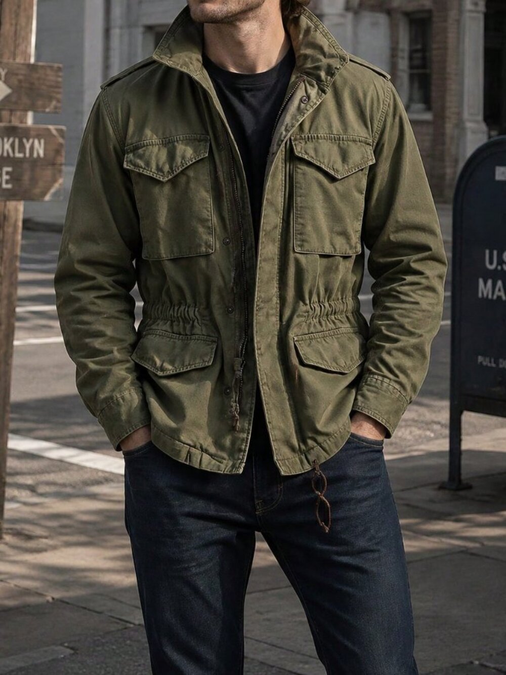 Army Green Glamorous Men's Oversized Button Front military Jacket